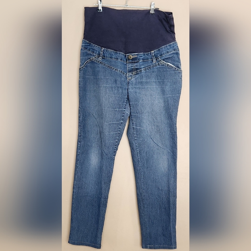 Thyme Maternity Jeans Size Medium stretch Dark Wash With Belly Band
